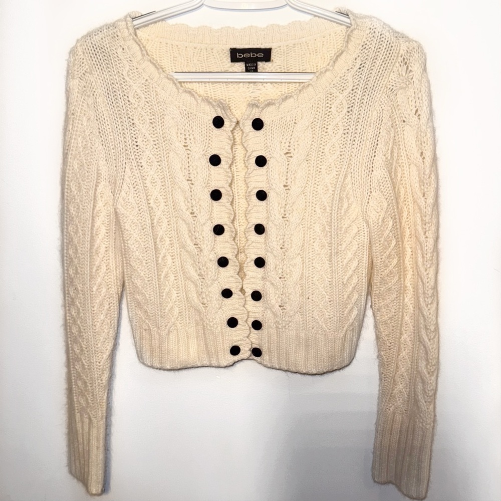 Vintage-Inspired Cream-Colored/White Cardigan from Bebe